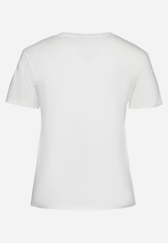 Biały Bawełniany T-shirt Koszulka z Krótkim Rękawem z Nadrukiem i Cyrkoniami Qumara 7