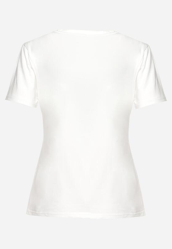 Biały Bawełniany T-shirt z Krótkim Rękawem Ozdobiony Nadrukiem z Cyrkoniami Abilena 7