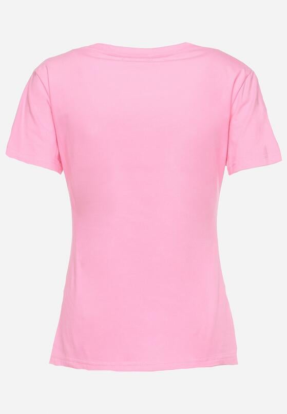 Różowy Bawełniany T-shirt z Krótkim Rękawem Ozdobiony Nadrukiem z Cyrkoniami Abilena 7