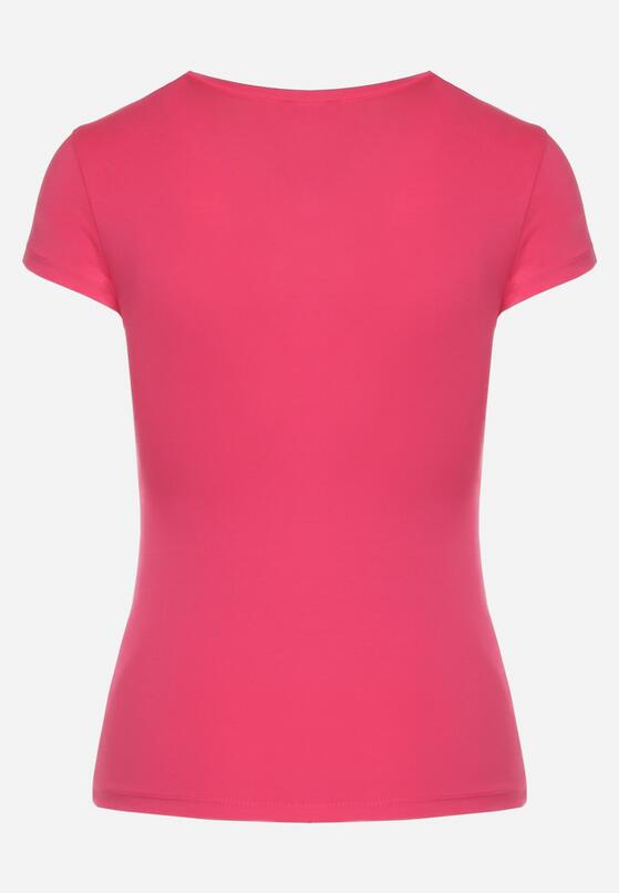 Fuksjowy Bawełniany T-shirt Koszulka z Krótkim Rękawem Ozdobiona Nadrukiem Efira 7