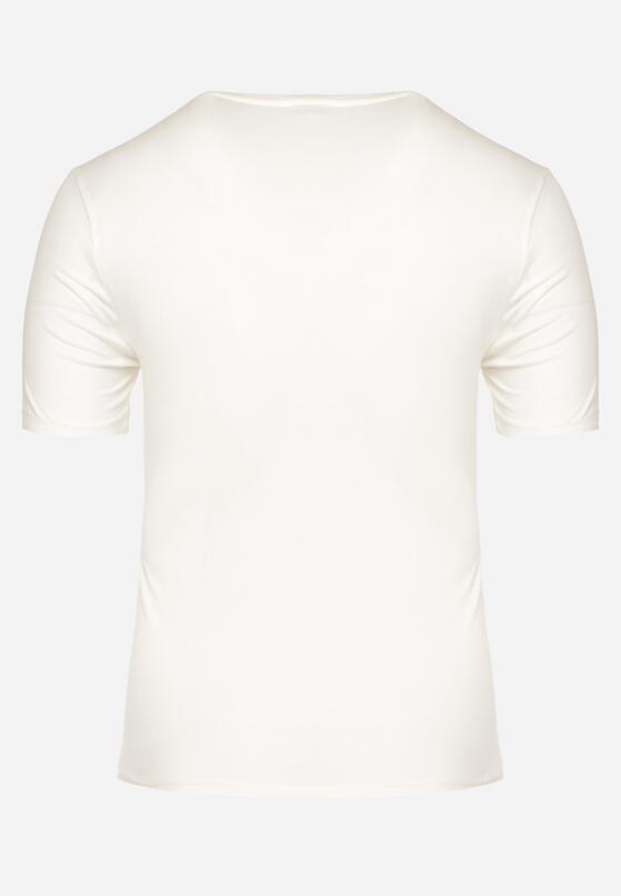 Biały T-shirt z Bawełny Ozdobiony Metalicznym Nadrukiem i Cyrkoniami przy Dekolcie Zanesti 7
