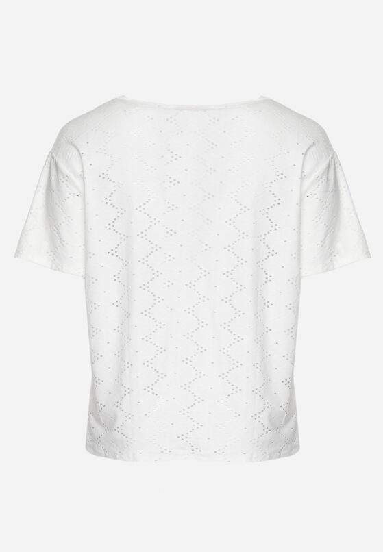 Biały Klasyczny Ażurowy T-shirt z Krótkim Rękawem Ninnia 7