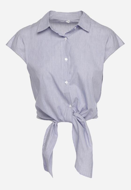 Niebieska  Bawełniana Koszula Wiązana na Dole i Zapinana na Guziki Binola 6