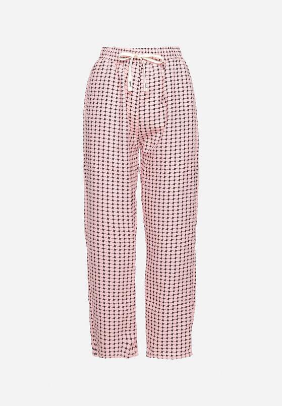 Różowo-Czarne  Spodnie w Geometryczny Print z Wysokim Stanem Lolla 6