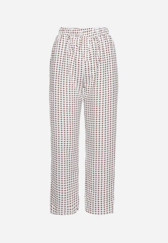 Beżowo-Brązowe Spodnie w Geometryczny Print z Wysokim Stanem Lolla 7