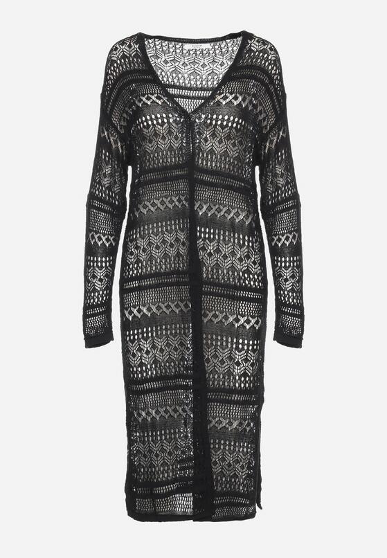 Czarny Kardigan Narzutka o Ażurowym Wykończeniu w Stylu Boho Sanalia 6
