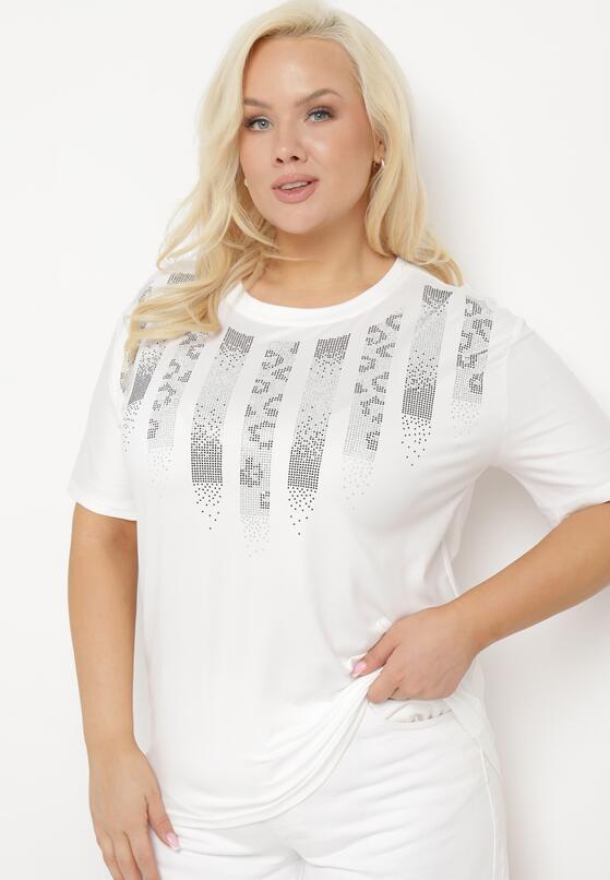 Biały T-shirt z Nadrukiem i Cyrkoniami Moarinas 2