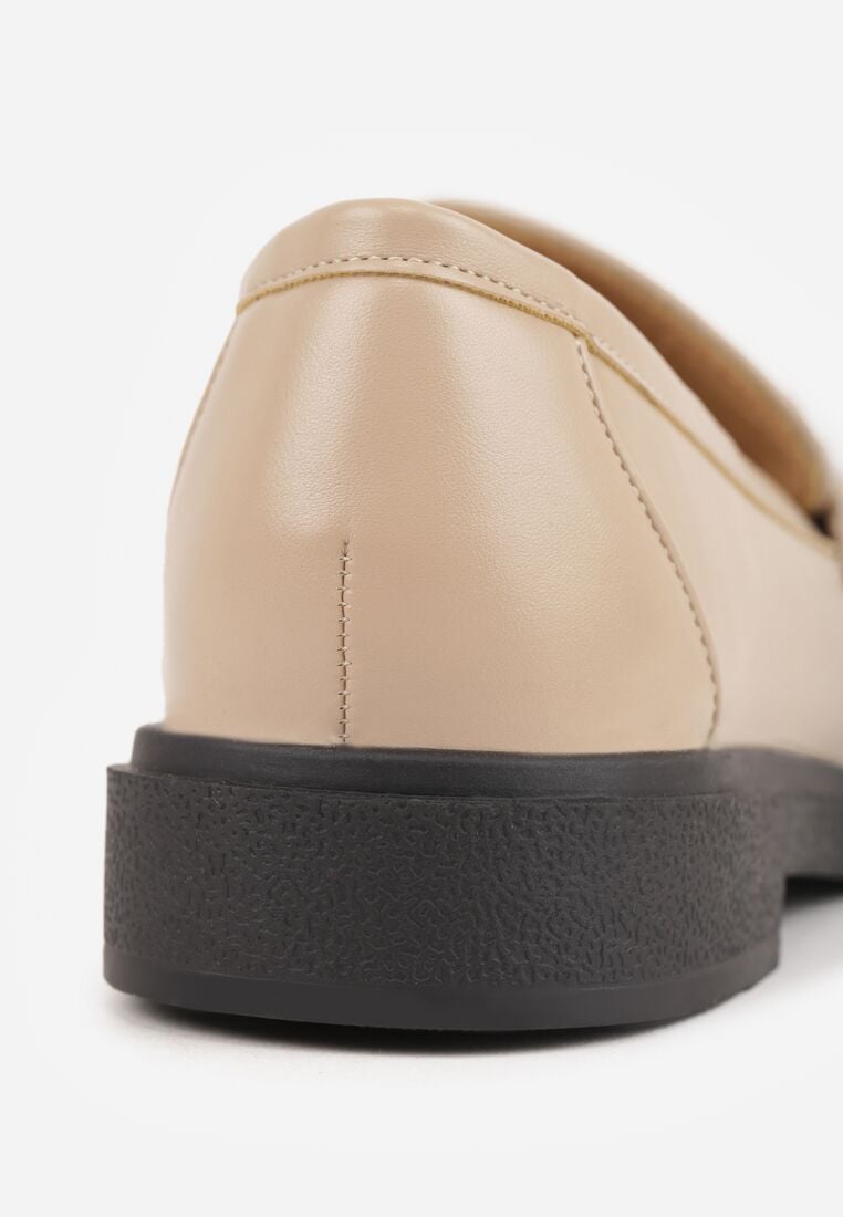 Beżowe Płaskie Mokasyny z Metalową Klamrą Evelithia 8