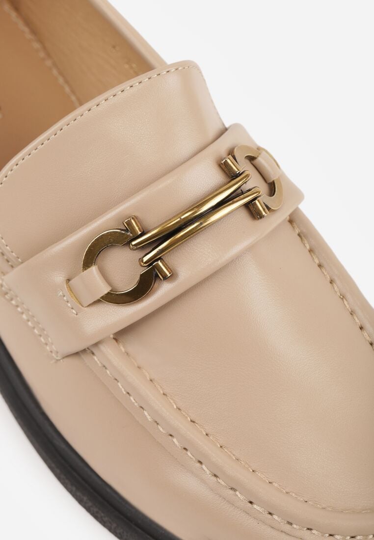 Beżowe Płaskie Mokasyny z Metalową Klamrą Evelithia 9