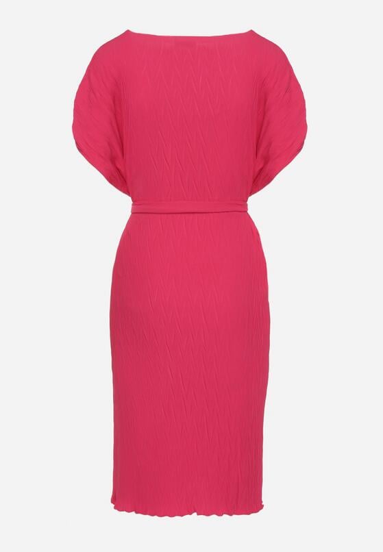 Fuksjowa Sukienka pudełkowa z Materiałowym Paskiem Imoolia 7