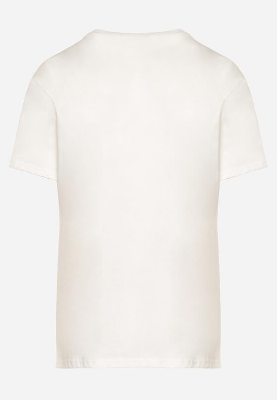 Biały Bawełniany T-shirt z Krótkim Rękawem i Aplikacją w Kształcie Kwiatu z Cyrkoniami Dimantee 7