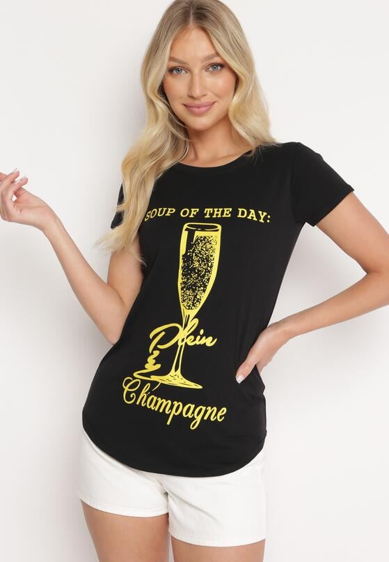 Czarny Klasyczny T-shirt z Bawełny Ozdobiony Nadrukiem Getantia 2