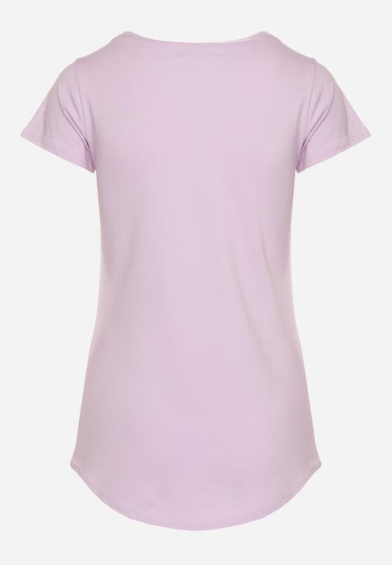 Fioletowy Klasyczny T-shirt z Bawełny Ozdobiony Nadrukiem Getantia 7