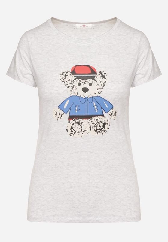 Szary T-shirt Bawełniany z Nadrukiem Rusolia 6