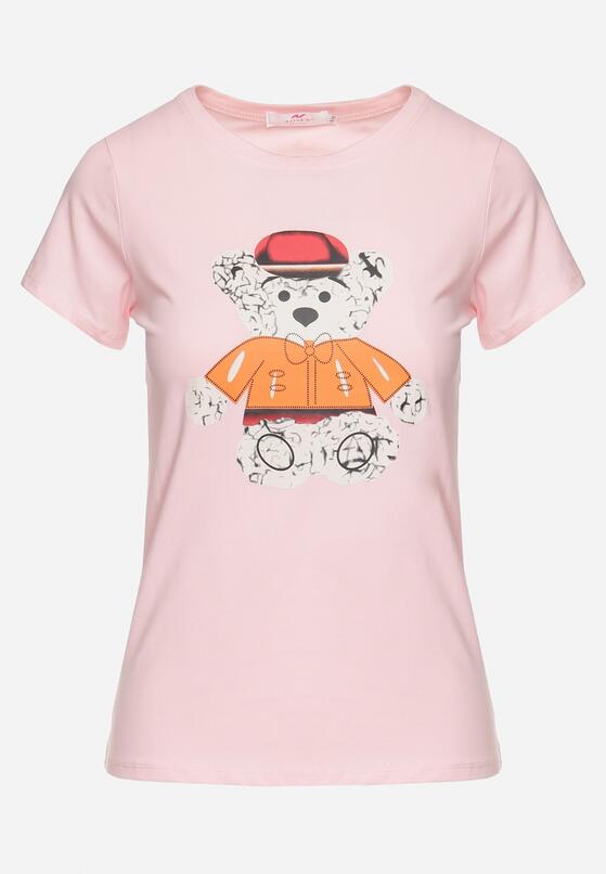 Jasnoróżowy T-shirt Bawełniany z Nadrukiem Rusolia 6