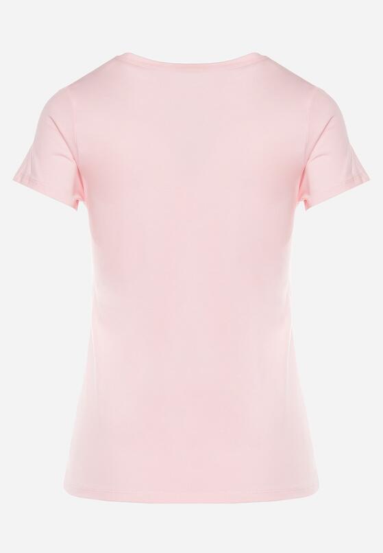 Jasnoróżowy T-shirt Bawełniany z Nadrukiem Rusolia 7