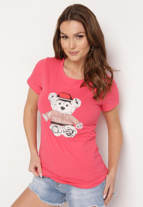 Różowy T-shirt Bawełniany z Nadrukiem Rusolia 2