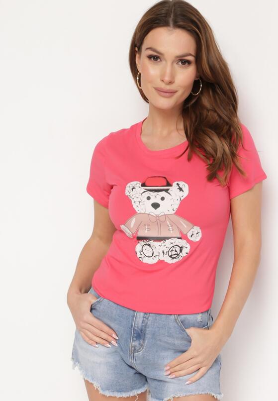 Różowy T-shirt Bawełniany z Nadrukiem Rusolia 4