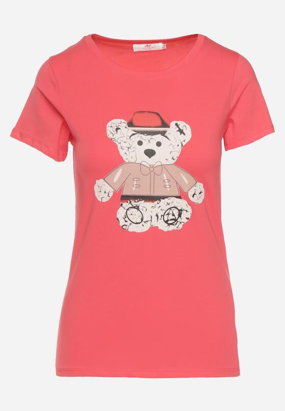 Różowy T-shirt Bawełniany z Nadrukiem Rusolia 6