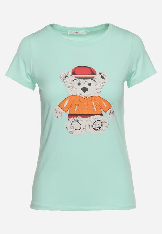 Miętowy T-shirt Bawełniany z Nadrukiem Rusolia 6
