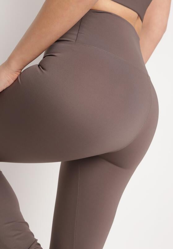 Brązowe Klasyczne Spodnie Legginsy z Szerokim Pasem i Wysokim Stanem Xantia 5