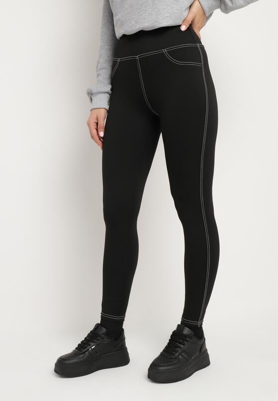 Czarne Legginsy z Wysokim Stanem Stylizowane na Jeansy Elayn 1