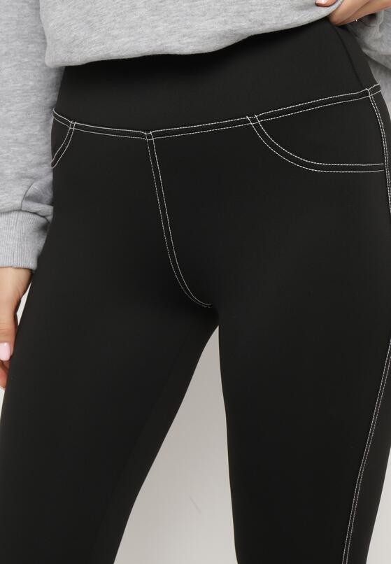 Czarne Legginsy z Wysokim Stanem Stylizowane na Jeansy Elayn 5