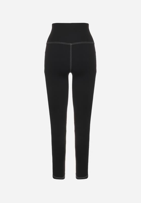 Czarne Legginsy z Wysokim Stanem Stylizowane na Jeansy Elayn 7