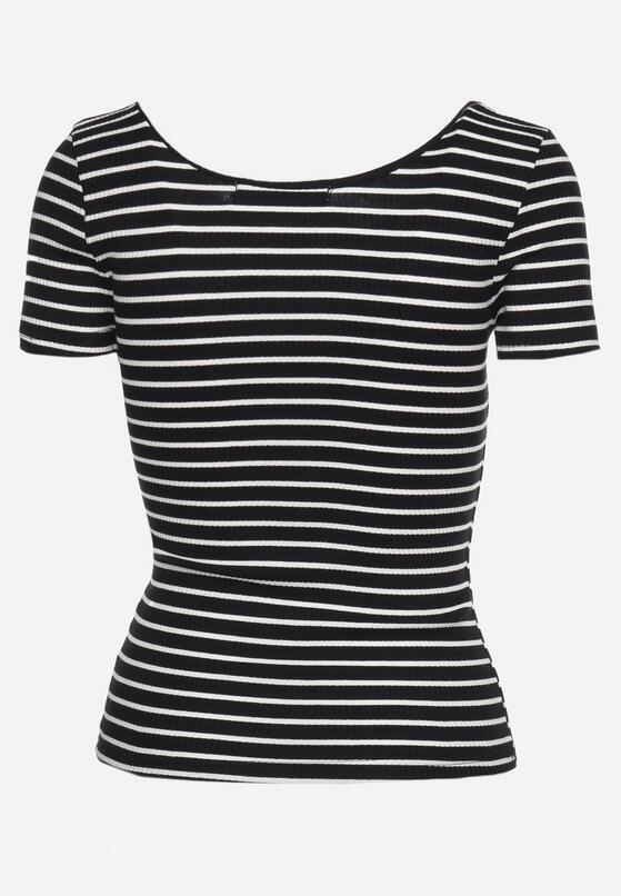 Czarno-Biała Koszulka T-shirt z Bawełny z Krótkim Rękawem w Paski Ernlea 7