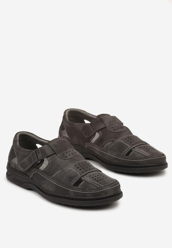 Szare Półbuty z Ekoskóry Zapinane na Rzep z Wycięciami Krissina 2