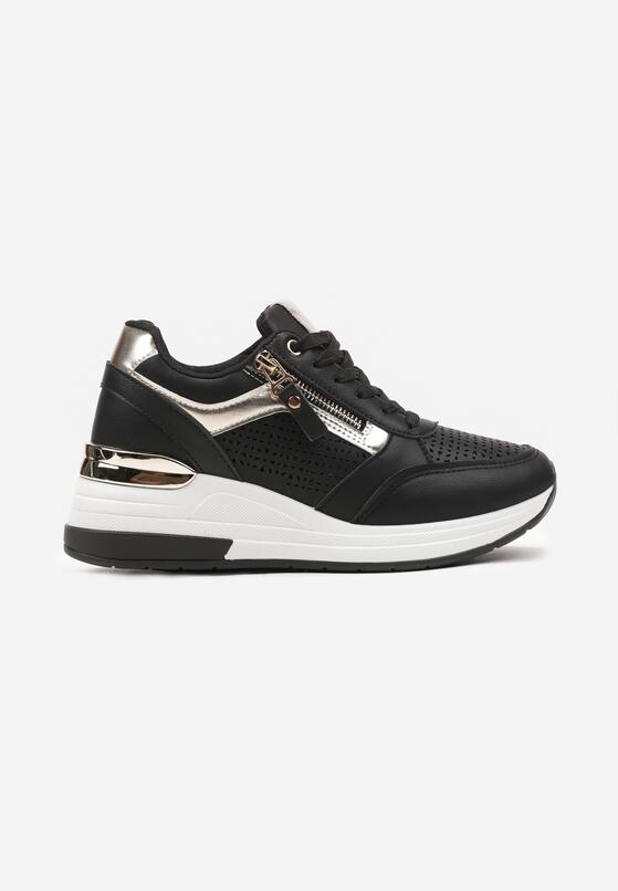 Czarne Sneakersy na Grubej Podeszwie z Metalicznymi Wstawkami Trisstine 4