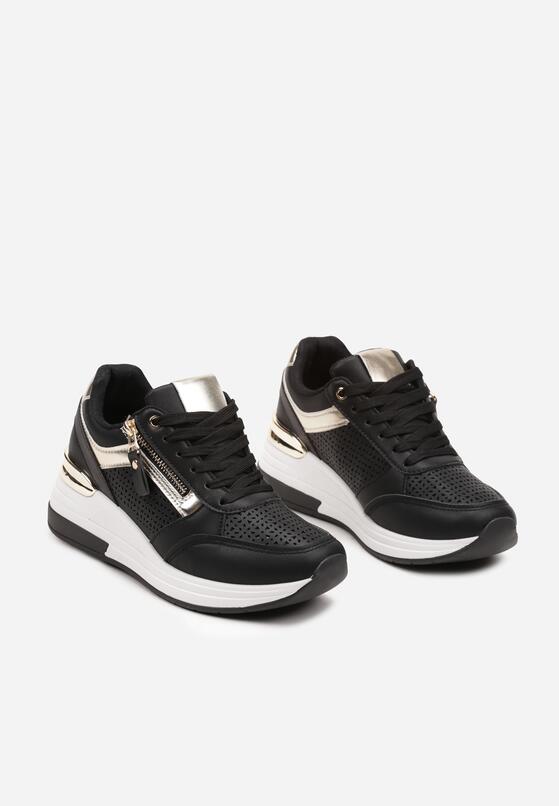 Czarne Sneakersy na Grubej Podeszwie z Metalicznymi Wstawkami Trisstine