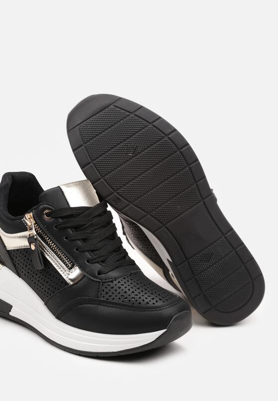 Czarne Sneakersy na Grubej Podeszwie z Metalicznymi Wstawkami Trisstine 6