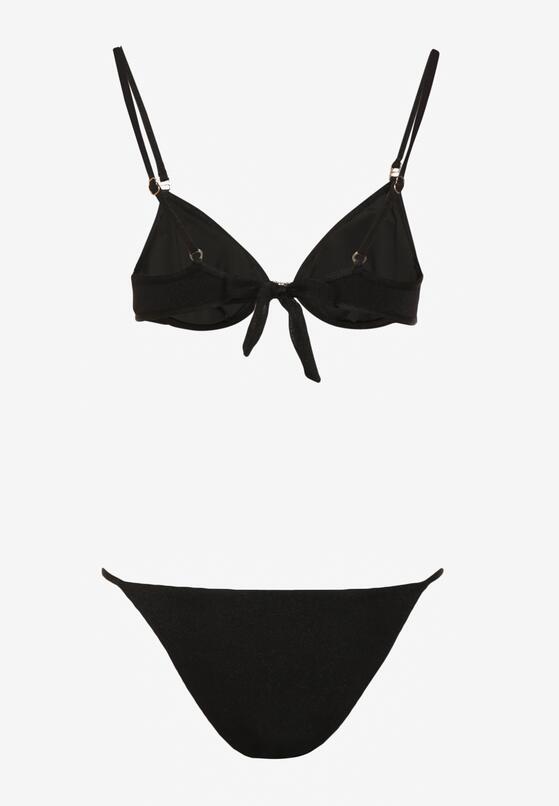 Czarne Bikini Biustonosz na Ramiączkach z Aplikacjami Majtki z Paskami po Bokach Tiamalina 6