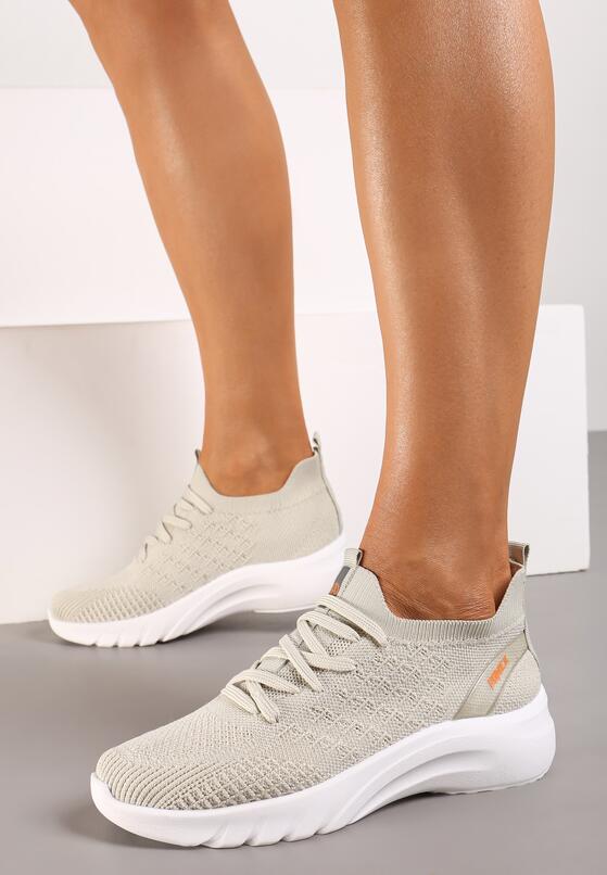 Beżowe Buty Sportowe z Elastyczną Cholewką Roetta 1