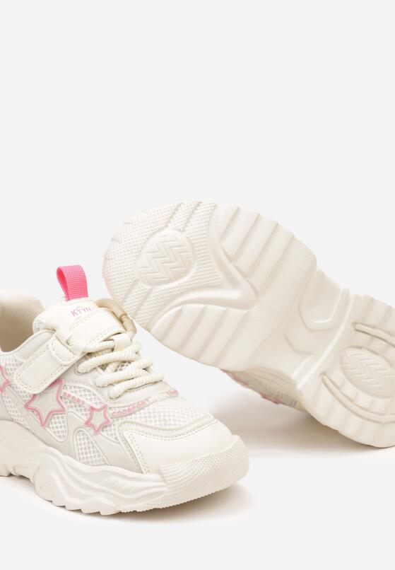 Beżowe Buty Sportowe Sneakersy z Gwizdkami i Tłoczoną Podeszwą Orretta 3