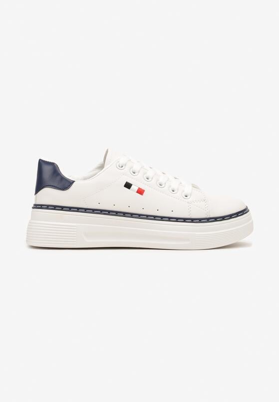 Biało-Granatowe Casualowe Sneakersy na Grubej Podeszwie z Metalicznymi Wstawkami Vailia 5
