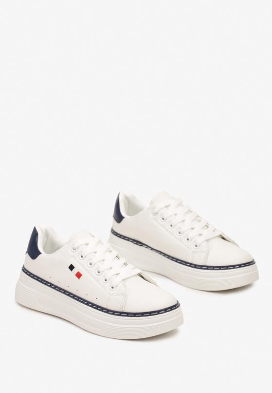 Biało-Granatowe Casualowe Sneakersy na Grubej Podeszwie z Metalicznymi Wstawkami Vailia 6