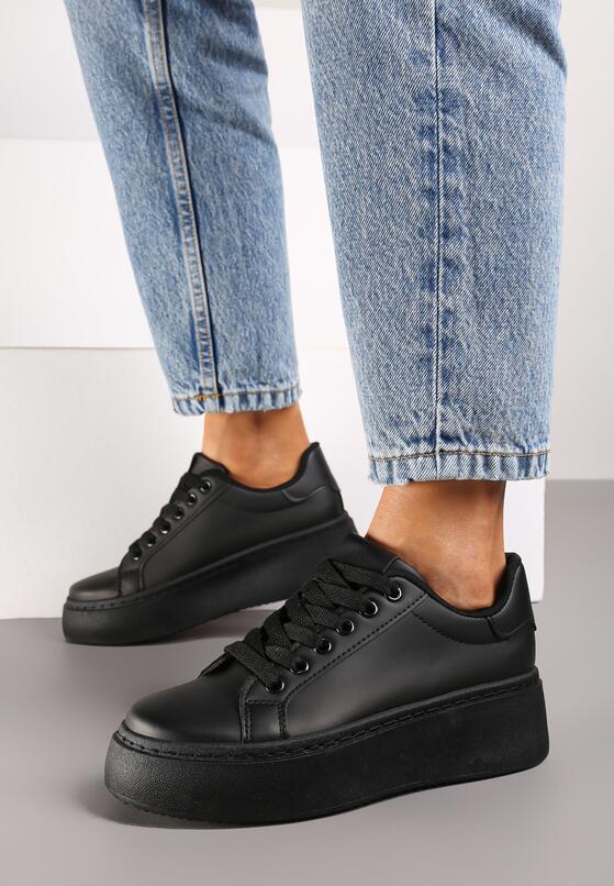 Czarne Casualowe Sneakersy na Grubej Podeszwie Tiadonia 1