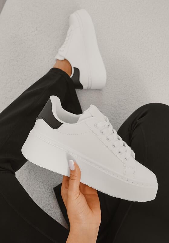 Biało-Czarne Casualowe Sneakersy na Grubej Podeszwie Tiadonia 1