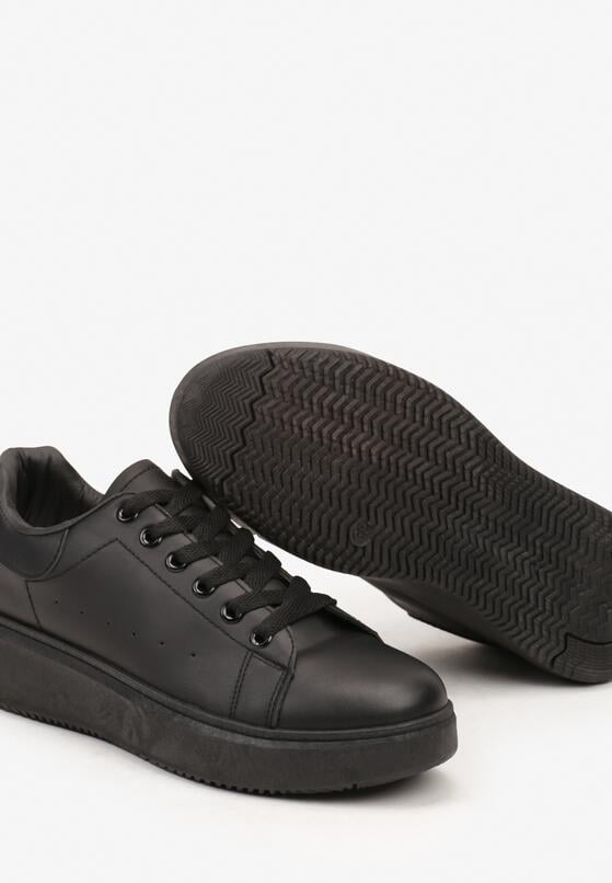 Czarne Klasyczne Sznurowane Sneakersy na Grubej Podeszwie Tiadorae 7