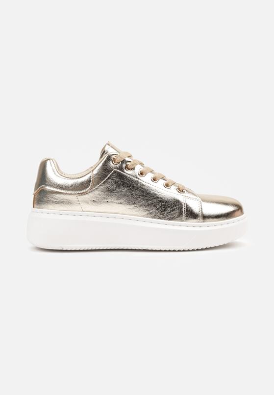 Złote Płaskie Sneakersy Vices z Metalicznym Wykończeniem Syliyana 4