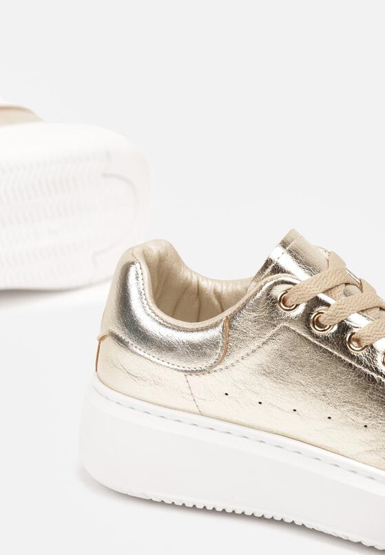 Złote Płaskie Sneakersy Vices z Metalicznym Wykończeniem Syliyana 6
