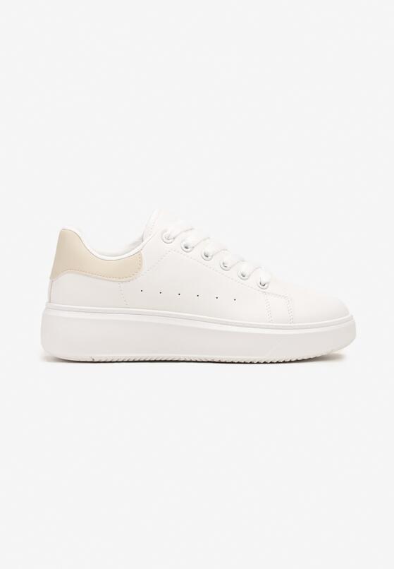 Biało-Beżowe Klasyczne Sznurowane Sneakersy na Grubej Podeszwie Tiadorae 5
