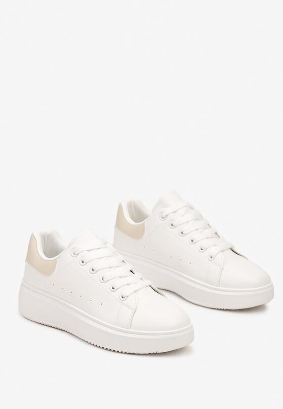 Biało-Beżowe Klasyczne Sznurowane Sneakersy na Grubej Podeszwie Tiadorae 6