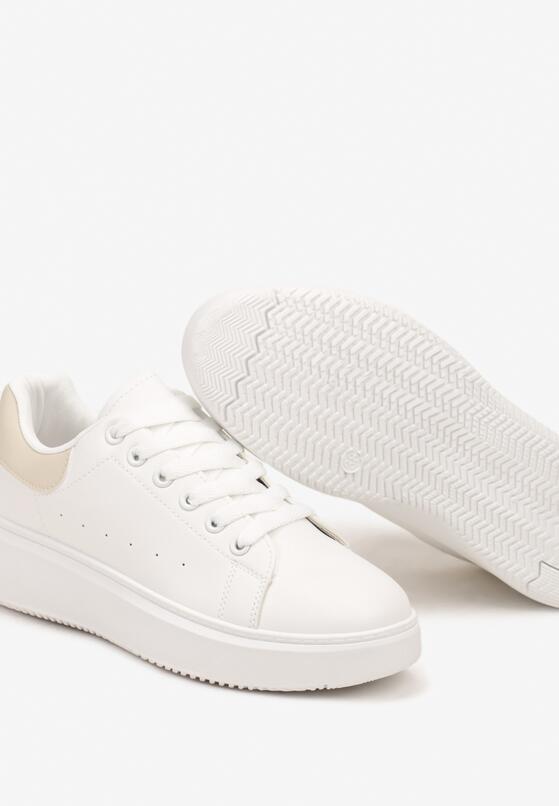 Biało-Beżowe Klasyczne Sznurowane Sneakersy na Grubej Podeszwie Tiadorae 7
