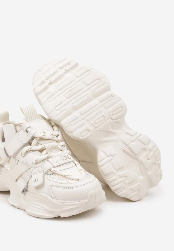 Beżowe Płaskie Buty Sportowe Sneakersy na Rzep z Ozdobnym Sznurowaniem Testranie 3