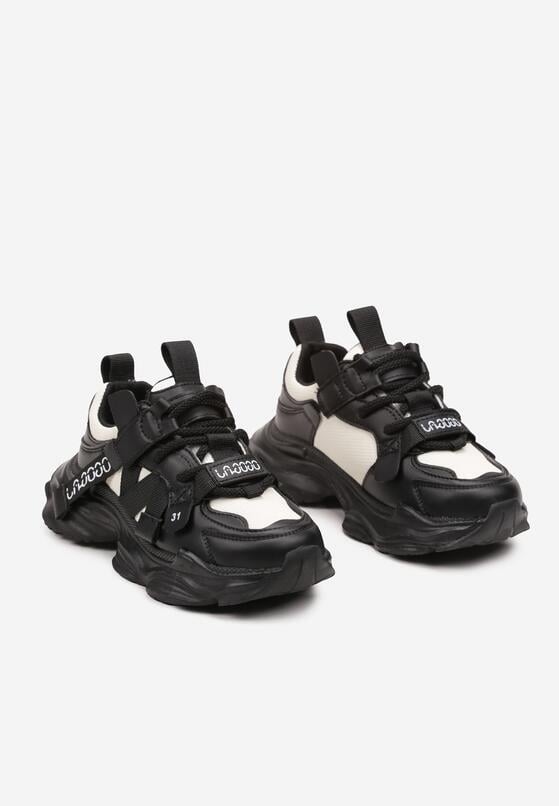 Czarne Buty Sportowe Sneakersy na Grubej Podeszwie Zapinane na Rzep ze Sznurowaniami Testella 2