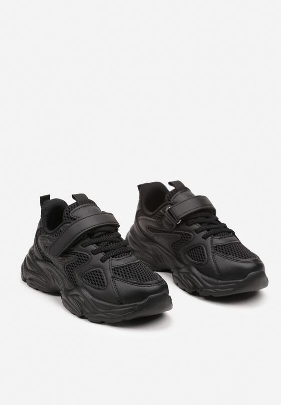 Czarne Buty Sportowe Zapinane na Rzep ze Sznurowaniami Testolee 2