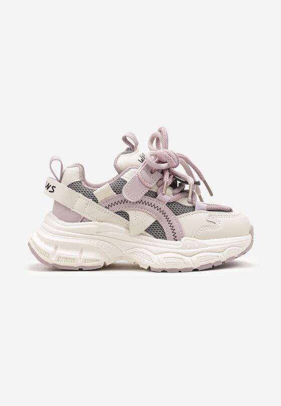 Fioletowo-Beżowe Buty Sportowe Sneakersy ze Sznurowaniami Testavie 1